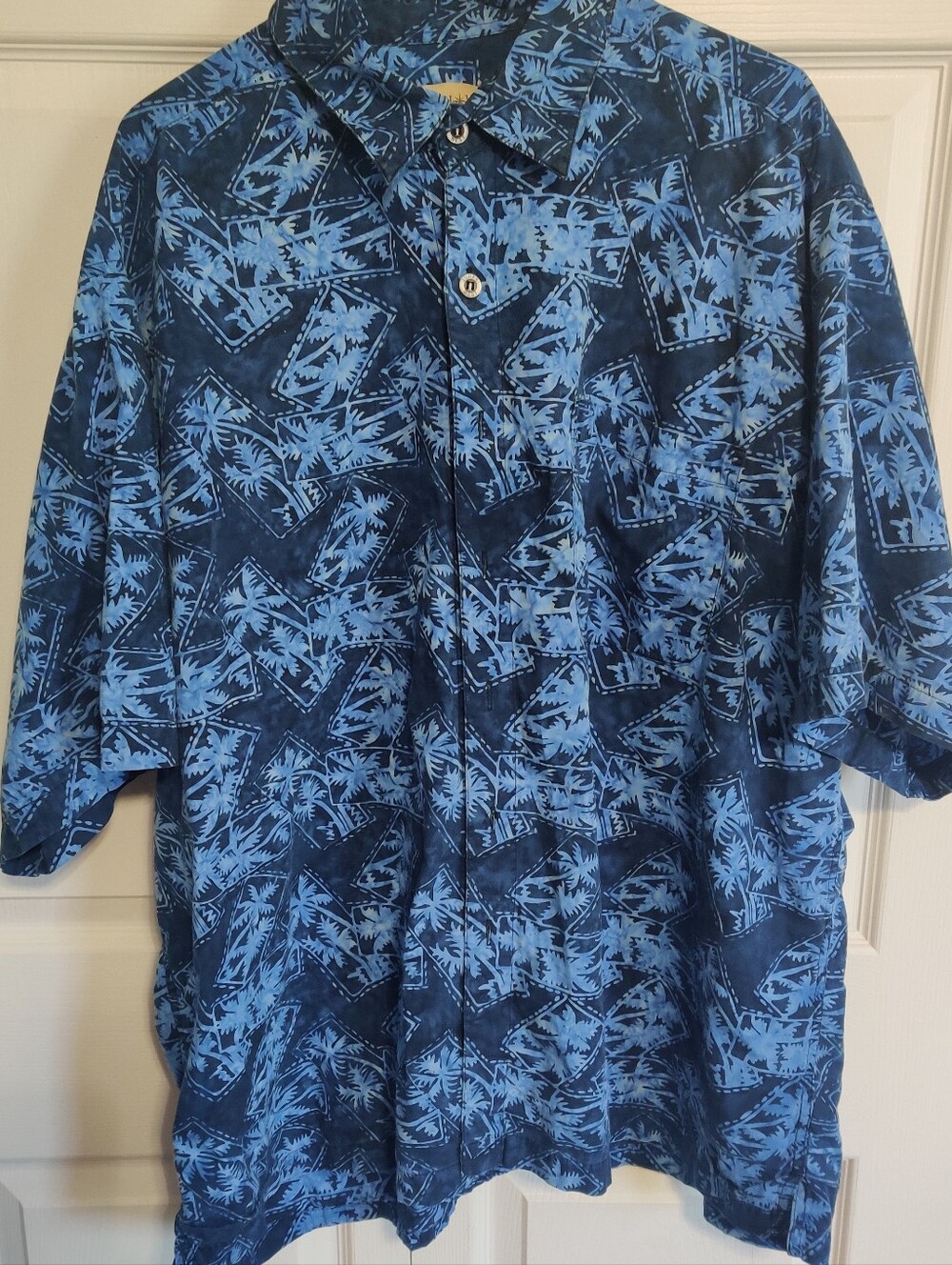 Johari West 2XL Blue Palm Tree Hawaiian Shirt Short Sleeve Mens Tropical Button